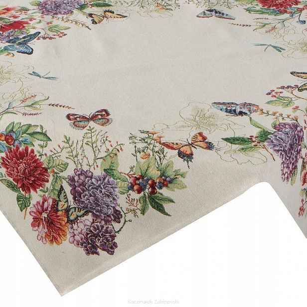 Dekorativní ubrus z belinu Spring 140x180 Eurofirany přírodní červená barva