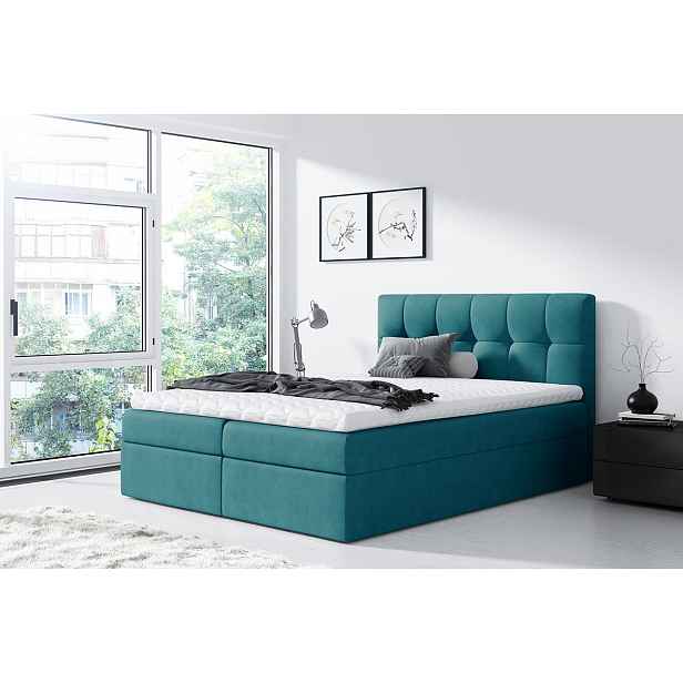 Moderní box spring postel Rapid 200x200, tyrkysová HELCEL