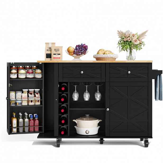 OKWISH KUCHYŇSKÝ ostrůvek 120/45(70)/89 cm černý z MDF s klopnou deskou a úložným prostorem