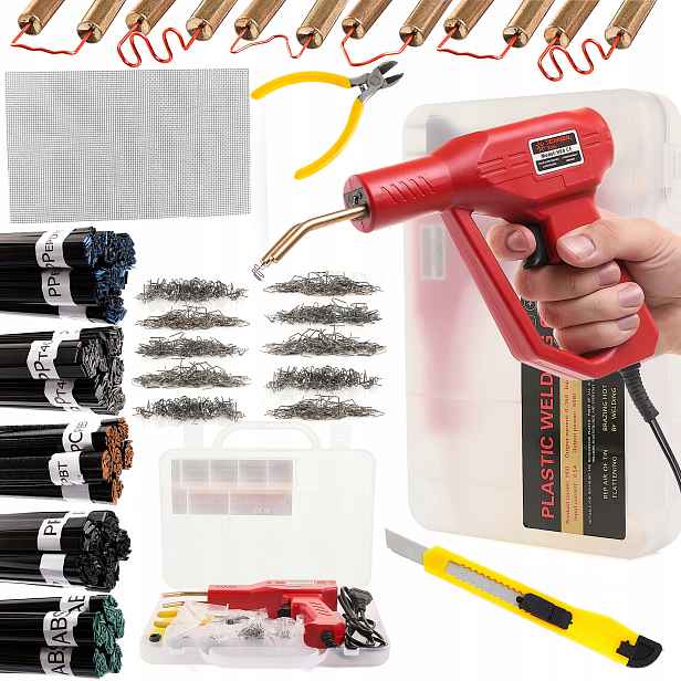 Plastová Sešívačka, Sada 5 Pojiv, 800 Sponek, 6 Druhů, Síťka Techrebal