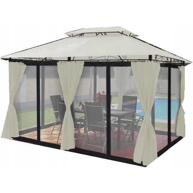 Zahradní Pavilon Minzo 3x4 m Led Solar Moskytiéra Krémový Dárek