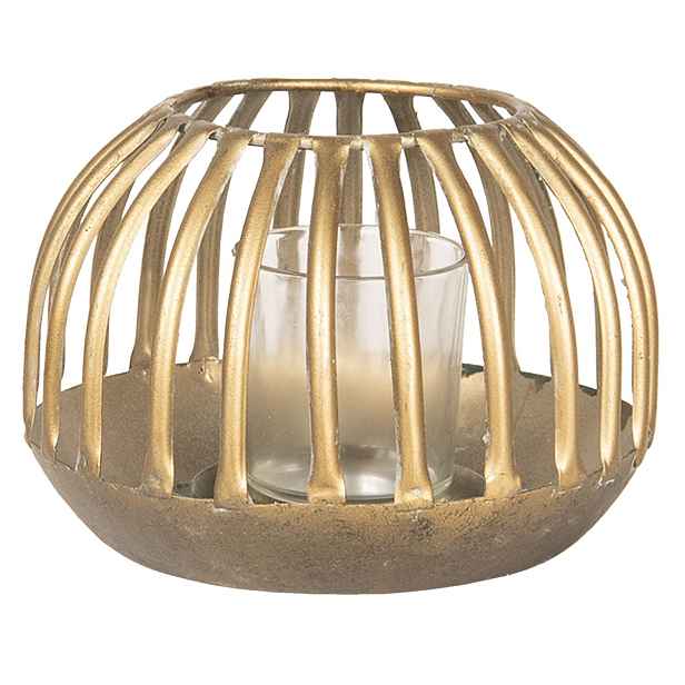 Zlatá kovová lucerna Lucette – Ø 15*10 cm Clayre & Eef