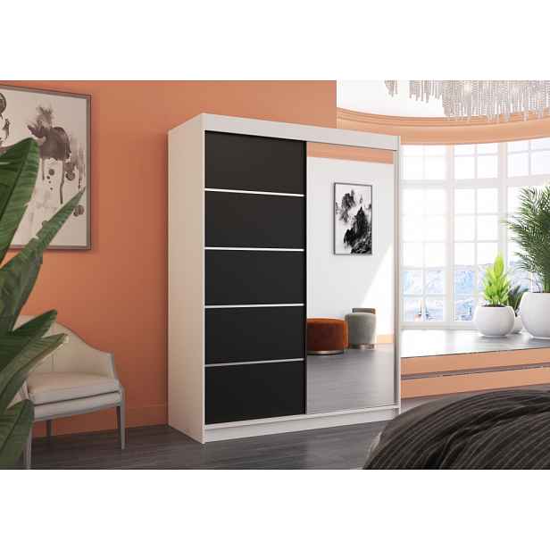 Šatní skříň se zrcadlem 150 cm GABRINA - bílá / černá