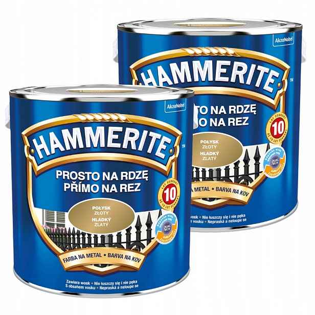 Hammerite Barva Na Kov 5L Přímo Na Rez Zlatý Lesk Set 2x2,5L