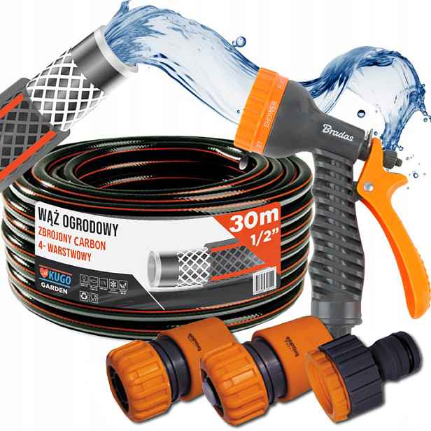 Hadice Gumová 1/2" 30m 4 Vrstvy Carbo Set Pistole Spojky Bradas