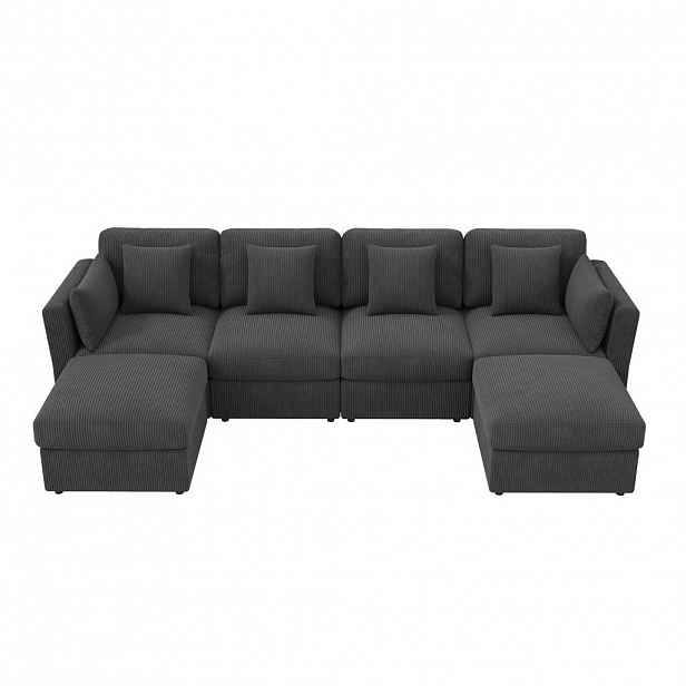 OKWISH MODULÁRNÍ rohová pohovka 290/159,5/89 cm šedá z manšestru s nastavitelnými područkami