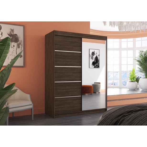 Šatní skříň se zrcadlem 150 cm GABRINA - tmavě hnědá