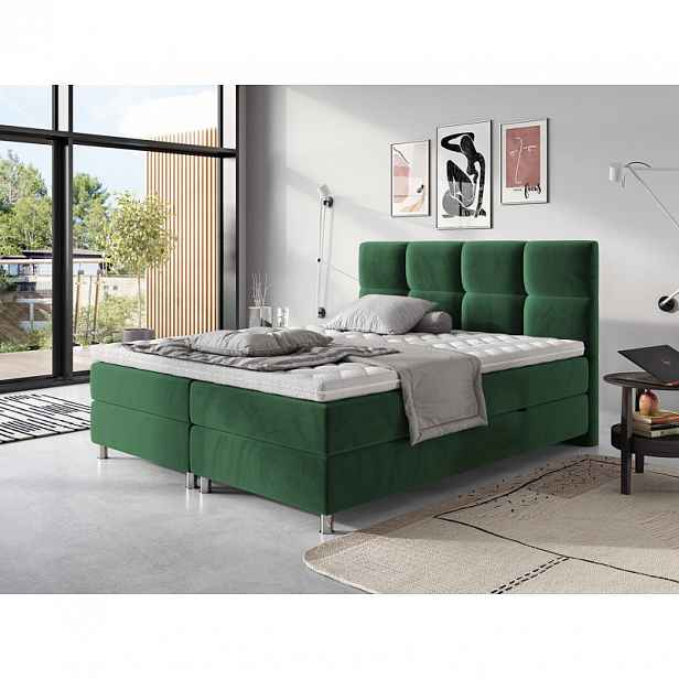 Boxspringová postel 160x200 CAMRIN - zelená + topper ZDARMA