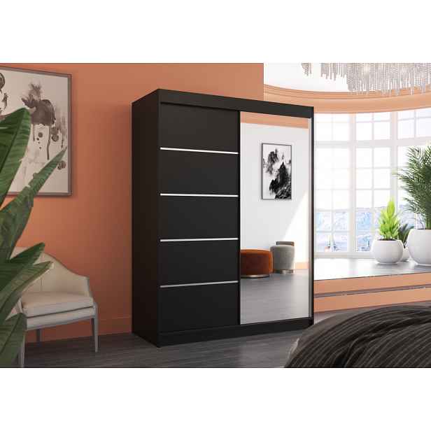 Šatní skříň se zrcadlem 150 cm GABRINA - černá