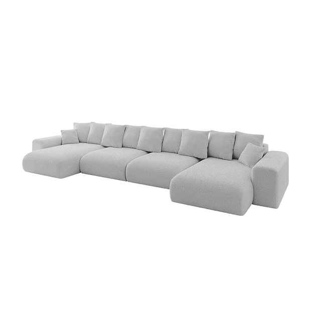 ALTDECOR SEDACÍ SOUPRAVA ve tvaru U s funkcí spaní a úložným prostorem ESKAR-U2 464x176x72 Světle šedá Buklé