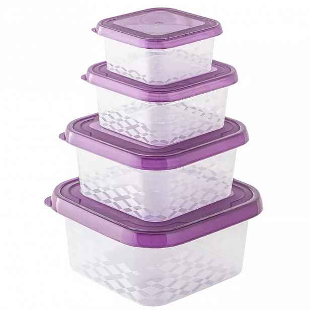 Sada 4 dóz Ori box hranaté 0.25l+0.45l+0.8l+1.25l fialová