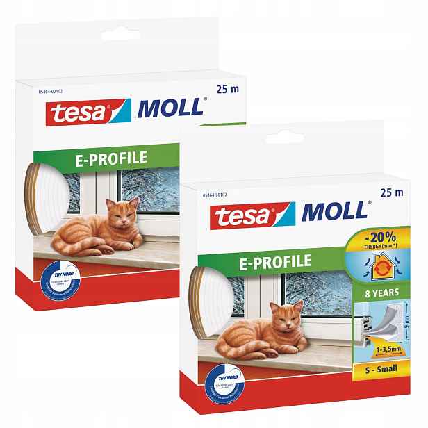 Tesa samolepicí gumové těsnění na okna dveří, profil E, bílé, 25 m x2
