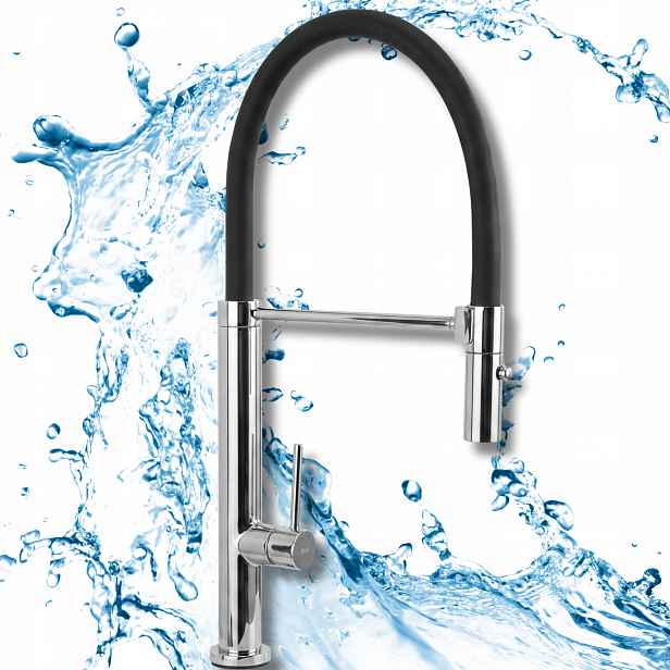 Kuchyňská baterie Rea Viera Chrom Černá s elastickým výtokem na Magnet Pvd