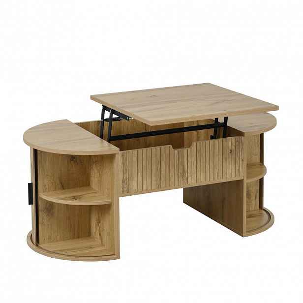 OKWISH KONFERENČNÍ stolek 100/50/40,5 cm dubový z MDF s výškově nastavitelnou deskou a posuvnými dvířky