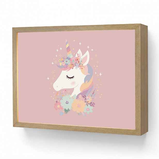 OnlyWow NÁSTĚNNÁ LAMPA S AKUMULÁTOREM Jednorožec - růžová - květiny 40x30 cm
