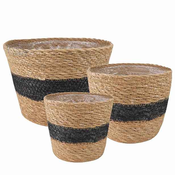 vidaXL Plant Pot 3 ks Přirozená a černá Ø26 x 19 cm 100% mořská tráva