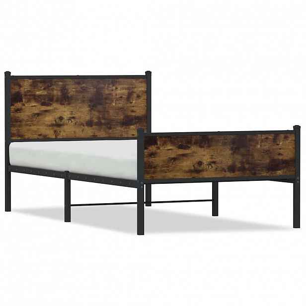 vidaXL Kovový rám postele bez matrace kouřový dub 107 x 203 cm