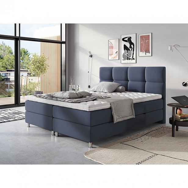 Boxspringová postel 180x200 CAMRIN - modrá 1 + topper ZDARMA
