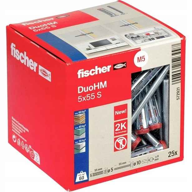 Kotva pro tvárnice DuoHM 5x55 mm S Ph Pz 25 kusů Fischer