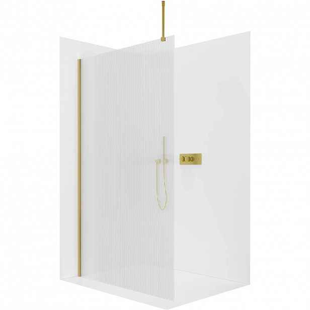Sprchová zástěna Walk-in Onyx Top Round L/P - 8 mm - kulatá vzpěra - zlatá, rýhované sklo - 80x200 cm