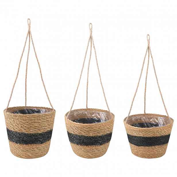vidaXL Hanging Plant Pot 3 ks Přirozená a černá Ø26 x 19 cm