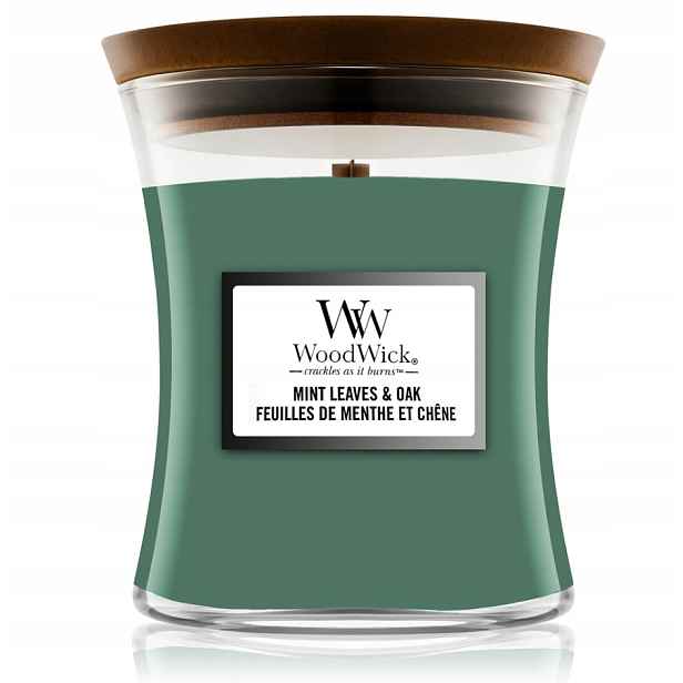 WoodWick Vonná sójová svíčka Mint Leaves & Oak Průměrná 275 g