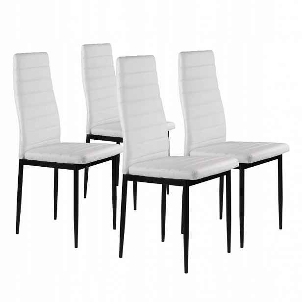 ModernHome KE01 Sada 4 jídelních židlí, ekokůže, ergonomická opěrka, bílá