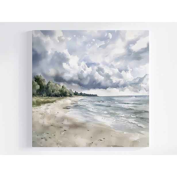 Obraz Na Plátně Plátno Krajina Moře Pláž Les Nebe Mraky Déšť 50x50