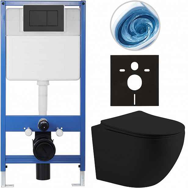 Kompletní WC set Profi/Cesso - černá matná - WC tlačítko Classic/Černá matná - předstěnová instalace - 49x36 cm - 8050BD105