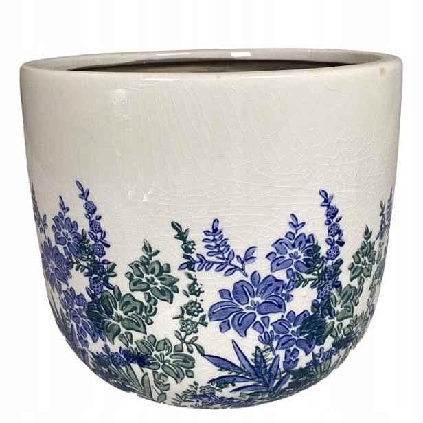 Obal Květináč Retro S Květinami 21 cm kulatý skandinávský do obývacího pokoje