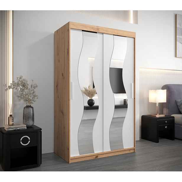 Šatní skříň Rory se zrcadlem 120 cm, dub artisan/bílá HELCEL