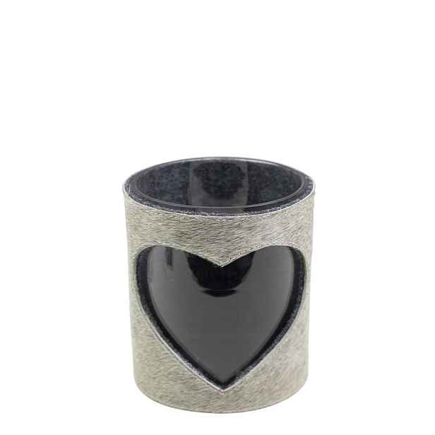 Šedý svícen z kravské kůže na čajovou svíčku- Ø 11,5*10,5cm Mars & More