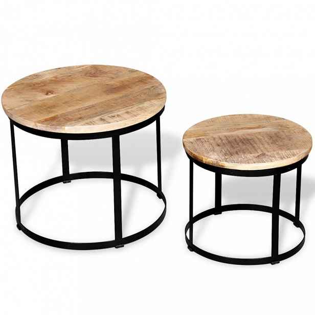 Set konferenčních stolků 2 ks dřevo / kov Mangovníkové dřevo