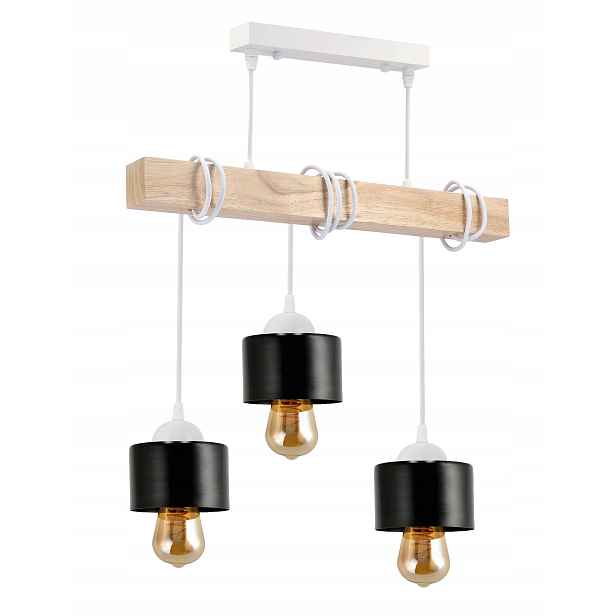 Závěsné Stropní Svítidlo Led dřevěná bílá 3xE27 Lustr Loft Hrnek černý