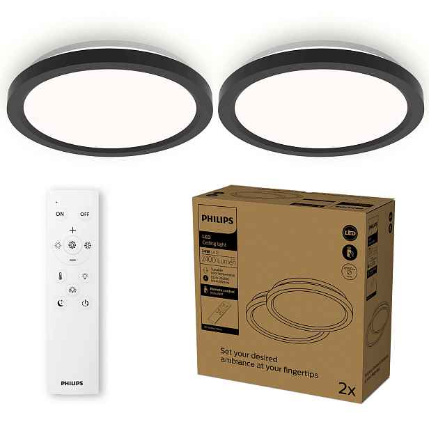 Stropní Svítidlo Stropní Svítidlo Led 24W 4000/6500/2700K Cct Dálkový Ovladač Aio Philips 2 ks
