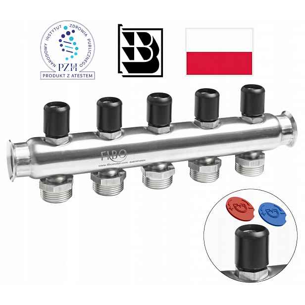 Rozdělovač Inox Home na pitnou vodu 3/4″ z nerezové oceli, 5 sekcí