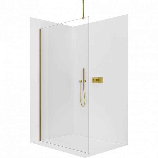 Sprchová zástěna Walk-in Onyx Top Round L/P - 8 mm - kulatá vzpěra - zlatá, transparentní sklo - 100x200 cm