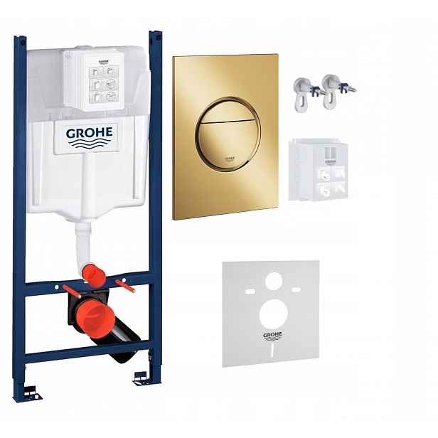 Kompletní podomítkový Wc set – stojan Grohe tlačítko Zlatý lesk