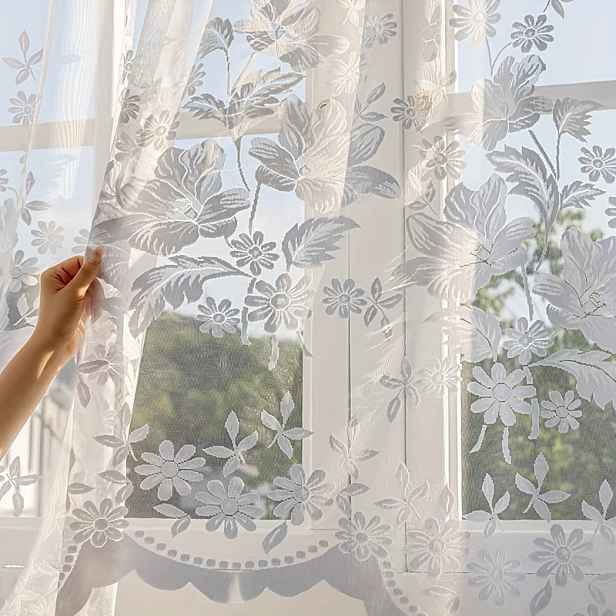 TEMU 1 Panel Francouzská Romantická Krajková Oblouková Průhledná Závěs, Vhodná pro Domácí Dekoraci, Průhledný Design Ideální pro Obývací Pokoje,