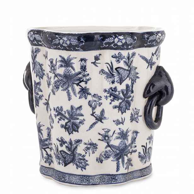 Váza květináč bílá modrá obal na květináč porcelánová dekorace s úchytem