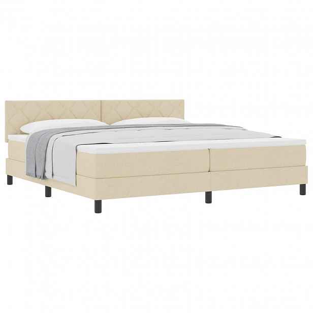 vidaXL Postel s boxspringem s čelo Krémová 200 x 200 cm textil