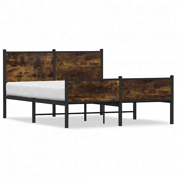 vidaXL Kovový rám postele bez matrace kouřový dub 140 x 200 cm