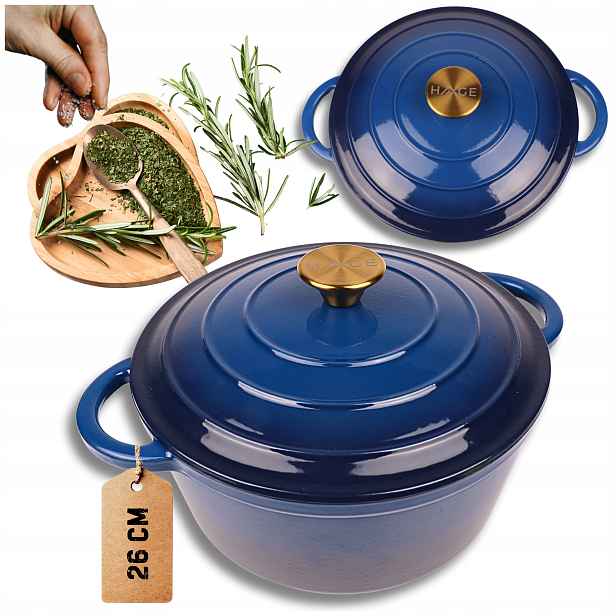 Hrnec hrnec Hage 5 l litinový, smaltovaný, modrý, 26 cm