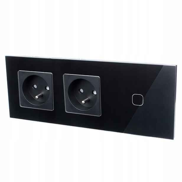Elektrická Zásuvka Dvojitý černý skleněný panel Led dotykový spínač
