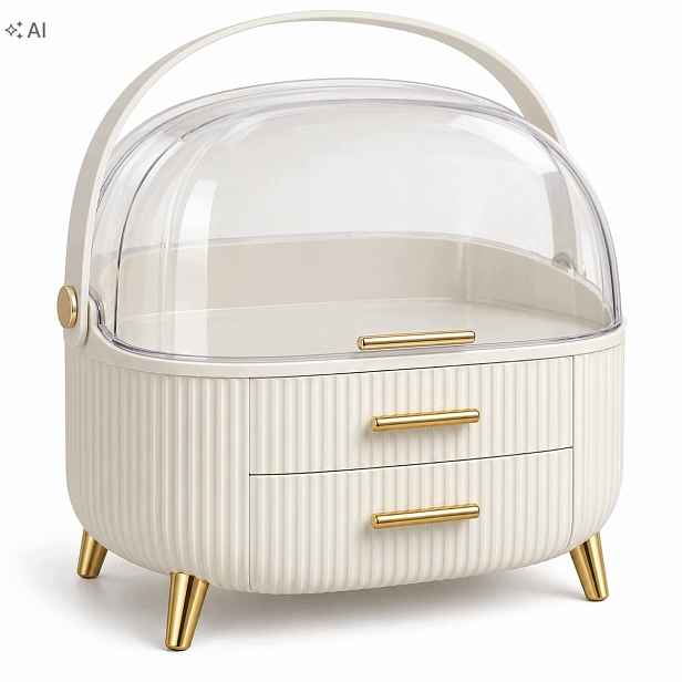 Organizér na kosmetiku, bílý s zásuvkami 37x28,6x23,3 cm, prostorný
