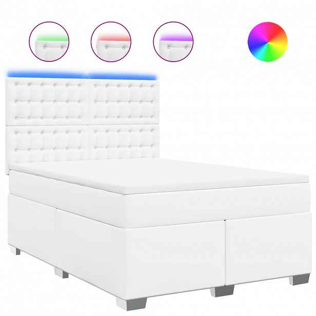 vidaXL Box spring postel s matrací bílá 140 x 190 cm umělá kůže