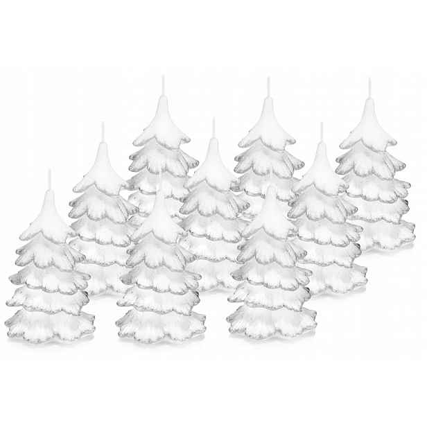 9 x svíčky vánoční stromek 15 cm, stříbrná barva