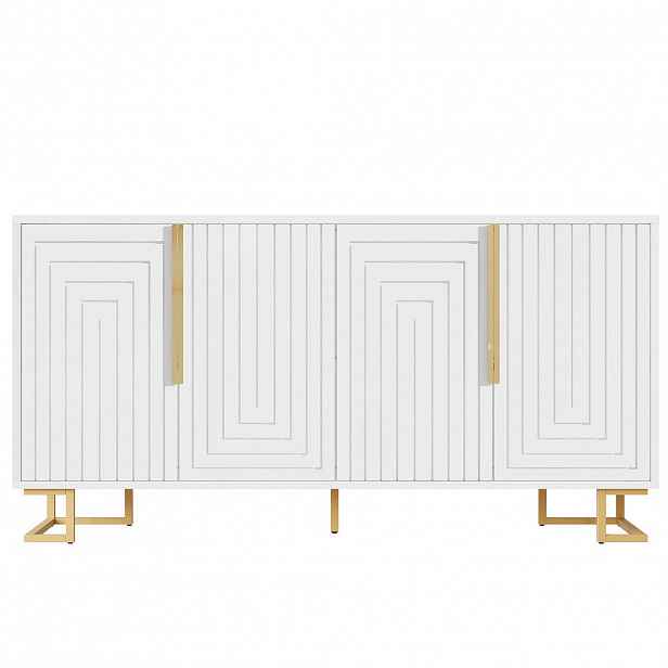 FLIEKS KOMODA Bílá 152cm Geometrický design Zlaté úchyty