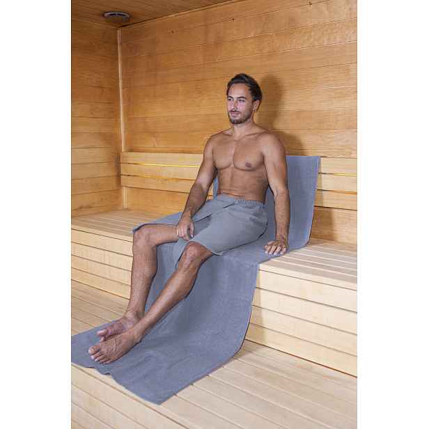 Vaflový kilt s kapsou VitalHome 60x150 cm na suchý zip do sauny, tmavě šedý