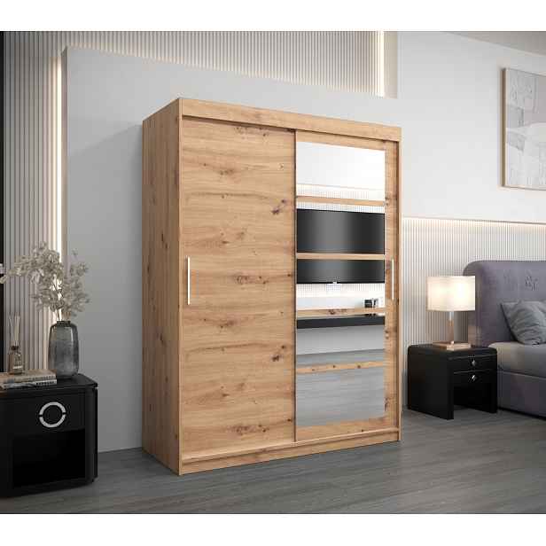 Šatní skříň se zrcadly KLEOPATRA - šířka 150 cm, dub artisan